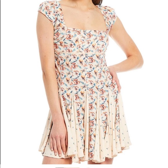 ⬇️NWT Free People Ponderosa Floral Print Cap Sleeve Square Neck Mini Dress - Picture 5 of 13